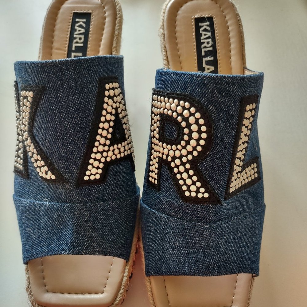 Beautiful denim Karl Lagerfeld Paris espadrille sandals Like New